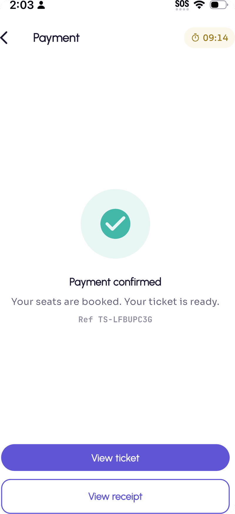 Pay your way screen in the Zoomaa app