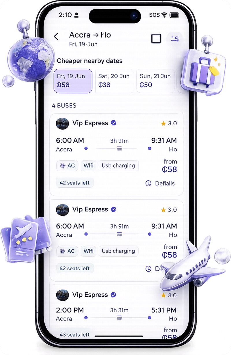 Search your route screen in the Zoomaa app