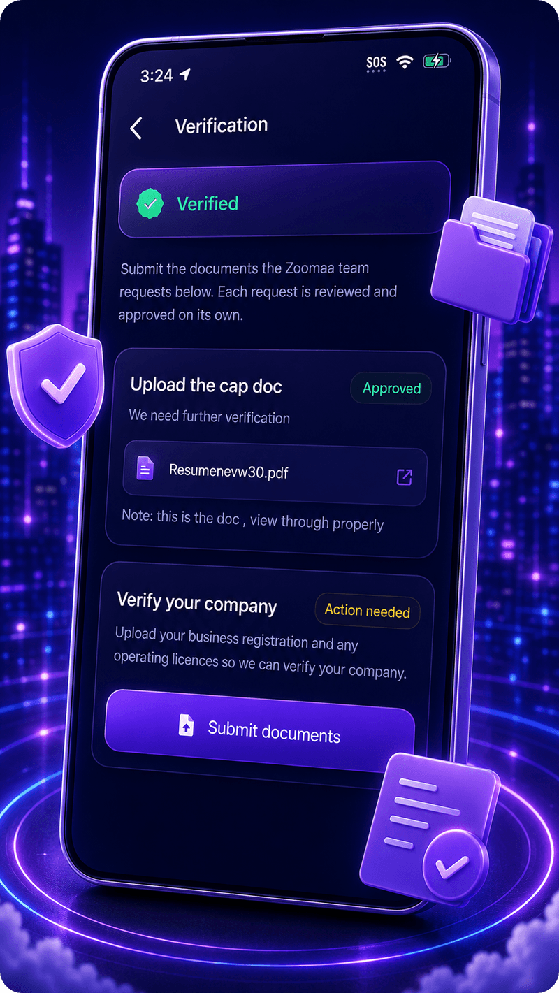 Trusted operators — Zoomaa app screen